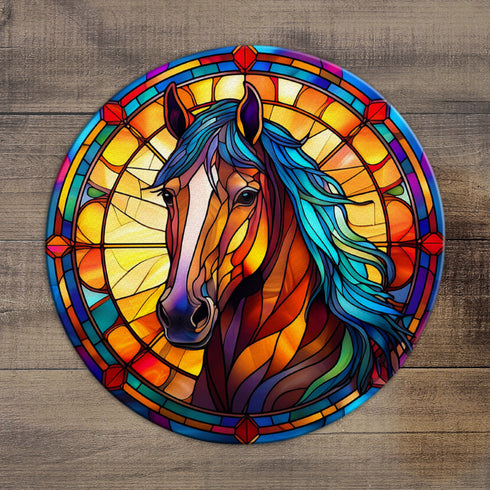 Horse Circular Glass Suncatcher Worktop Saver